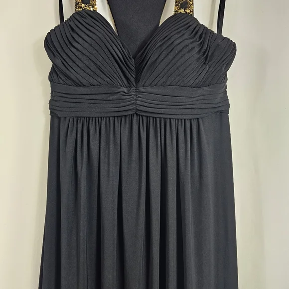 Betsy Adam Embellished Halter Gown In Black And Gold - Size 6